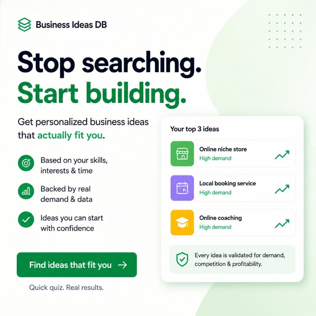 Stop searching, start building — get your top 3 personalized business ideas backed by real demand data